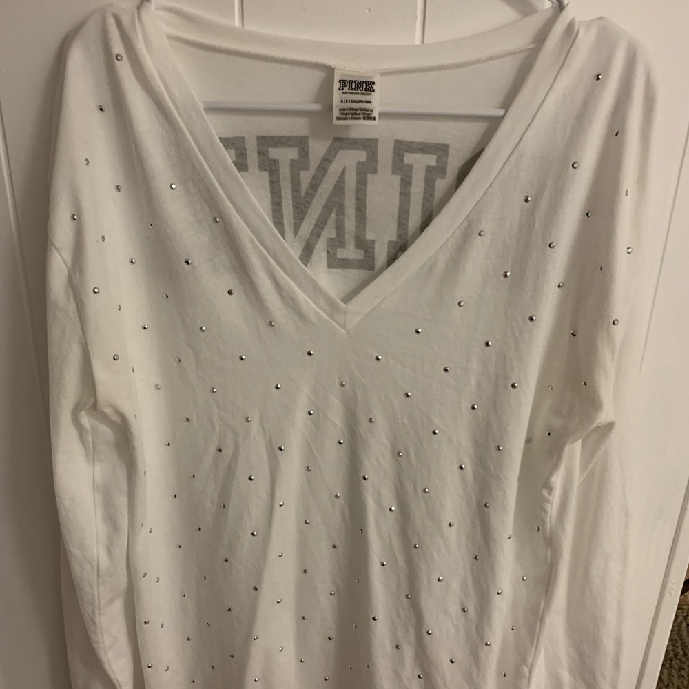 Love pink rhinestone white long sleeve shirt